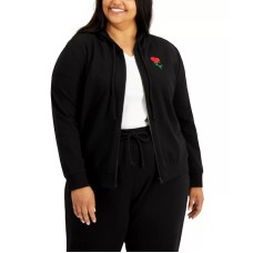 Rebellious One Trendy Plus Size Rose-Print Sweatshirt, Black, 2X