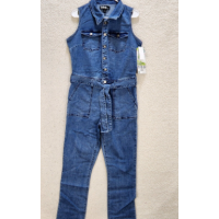 Rewash Utility Style Jumpsuit Women’s L Blue Denim Buttoned Collared Sleeveless