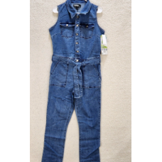 Rewash Utility Style Jumpsuit Women’s L Blue Denim Buttoned Collared Sleeveless