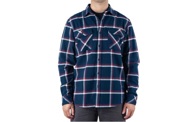  Men’s Coffs Regular-Fit Plaid Flannel Shirt (Navy, Medium S/S)