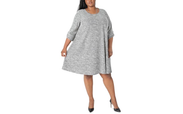 Robbie Bee Women’s Plus Size A-Line Necklace Dress, Gray, 2X