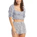  Juniors’ Sunset Walks Printed Smocked Puff-Sleeve Top, Blue, Large