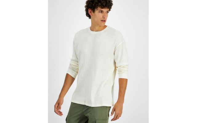  Men’s Thermal Knit Cotton Top, Off White, X-Large