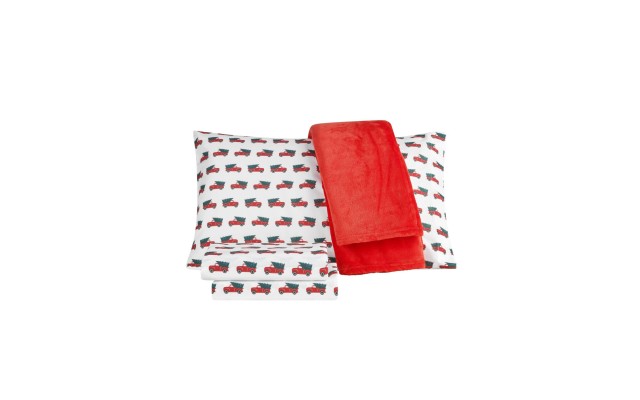  Holiday Microfiber 4 Piece Twin Sheet Set and Throw Bedding, Twin