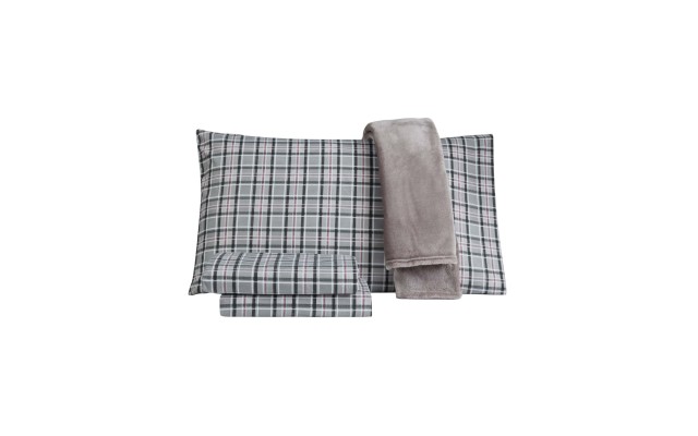  Tradition Collection 3-Piece Twin Sheet Set With Plush Throw, Charcoal