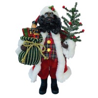 Santa’s Workshop 15″ Black Tartan Plaid Santa, Red