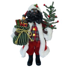 Santa’s Workshop 15″ Black Tartan Plaid Santa, Red
