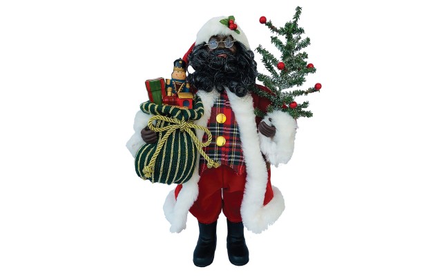 Santa’s Workshop 15″ Black Tartan Plaid Santa, Red