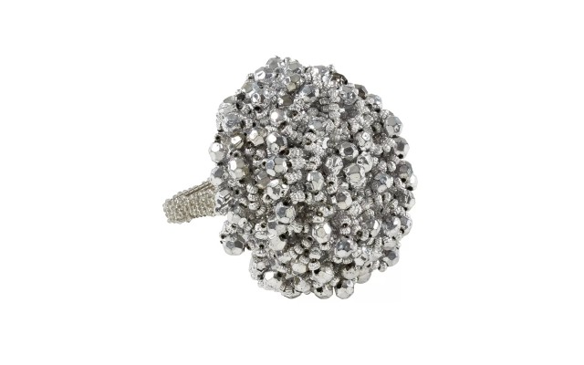  Napkin Ring Holders with Chunky Beads Design, Silver
