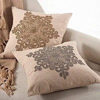 Saro Lifestyle Snowflake Beaded Decorative Pillow, 18″ x 18″, Bronze