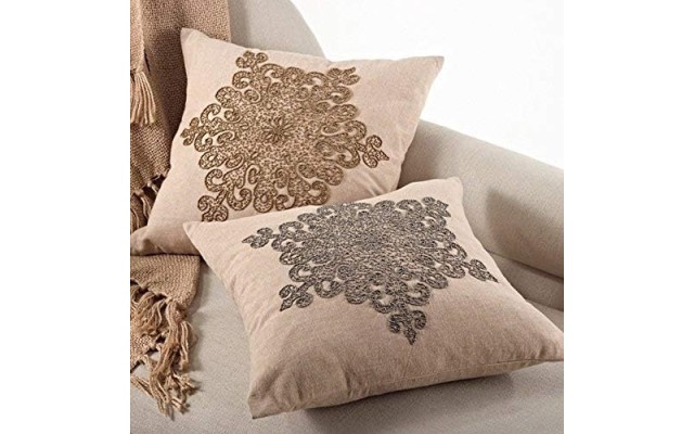  Snowflake Beaded Decorative Pillow, 18″ x 18″, Bronze