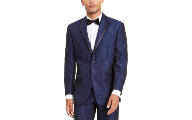  Men’s Classic-Fit Blue Diamond Suit Separate Jacket, Blue, 38R