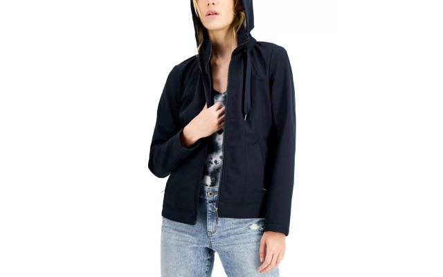  Womens Juniors’ Hooded Raincoat, Navy, Medium