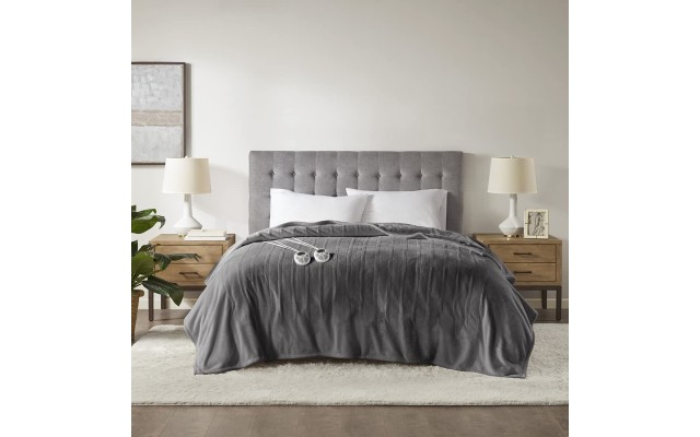  Full Plush Electric Blanket, Charcoal, 77×84″