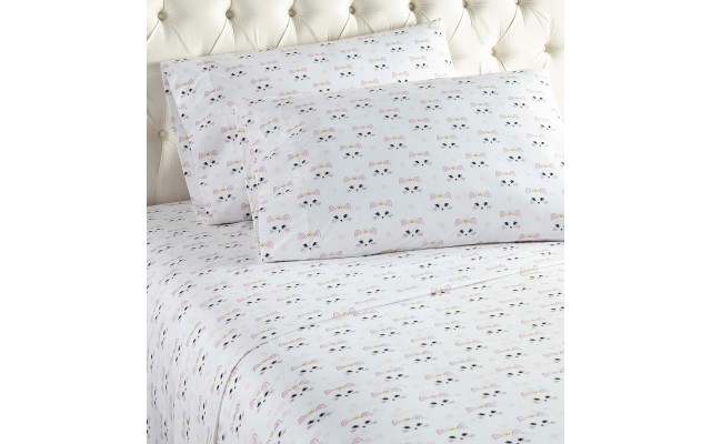  Products Micro Flannel Printed Sheet Set, King, Princess Cats