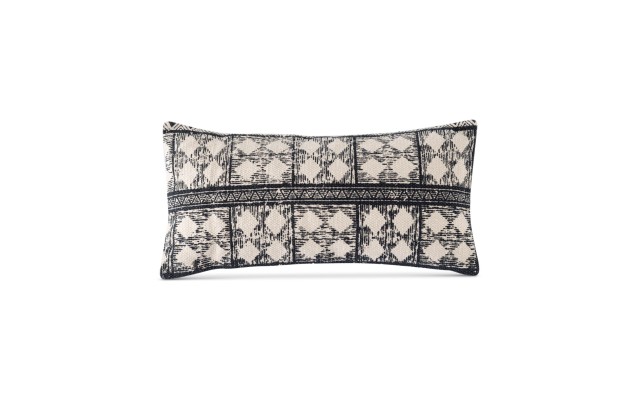  Hand-loomed Rug Material Pillow, Black, 24×12