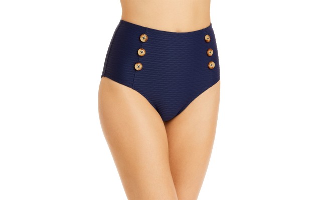  Tide Textured High Waist Bikini Bottom, Navy, Large