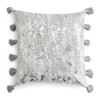 Sky Ines Distressed Metallic Diamond Tassels 18″ Decorative Throw Pillow Silver
