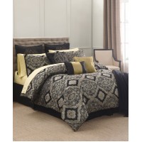Small World Home Cheshire 14-Pc. King Comforter Set Bedding, Black