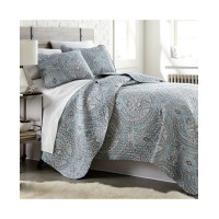 Southshore Fine Linens Classic Paisley 3-Piece Quilt and Sham Set Bedding, King/California King, Blue