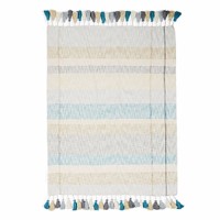Sparrow & Wren Emily Tasseled Color Block 100% Cotton Throw 59″ X 70″, Silver/Navy