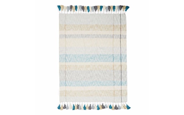 Sparrow & Wren Emily Tasseled Color Block 100% Cotton Throw 59″ X 70″, Silver/Navy