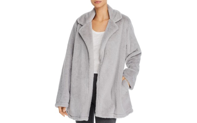  Women’s Faux Fur Sleep Jacket, Large, Grey
