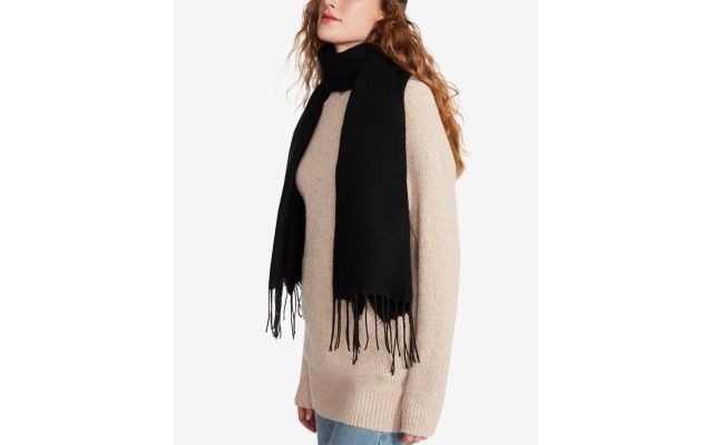  Cozy Blanket Scarf with Fringe Detail, Black