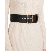 Steve Madden Diamond Quilted Stretch Faux-Leather Belt – Black/Gold, Large/X-Large