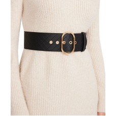 Steve Madden Diamond Quilted Stretch Faux-Leather Belt – Black/Gold, Large/X-Large