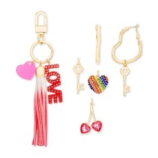 Steve Madden Interchangeable Charm Key Ring & Heart Hoop Earrings Sets