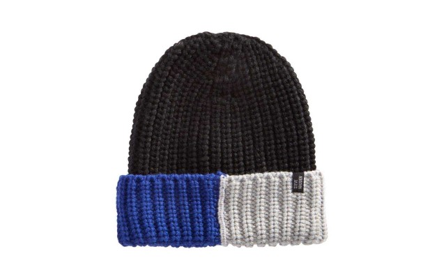  Men’s Colorblocked Ribbed Beanie (Black)