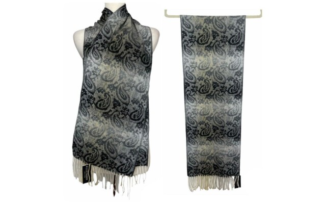 Mid Weight Ombre Paisley Muffler Scarf, Black