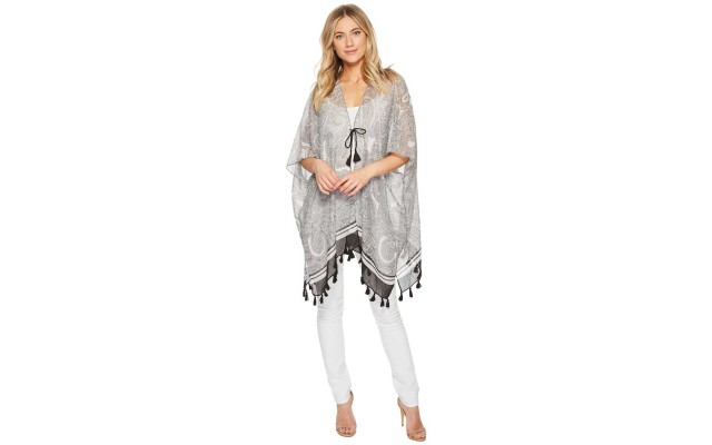  Paisley Tassel Kimono (Black, One Size)
