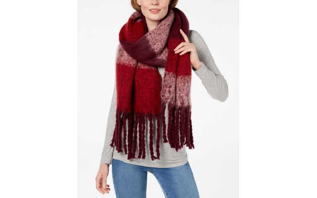  Women’s Block Striped Woven Scarf, Red / Pink