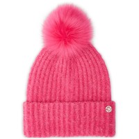 Steve Madden Women’s Cloud Knit Faux-Fur Pom Pom Beanie, Pink