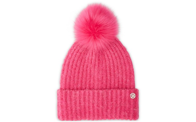  Women’s Cloud Knit Faux-Fur Pom Pom Beanie, Pink
