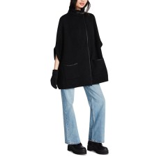 Steve Madden Women’s Faux-Leather-Trim Riding Cape – Black