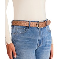 Steve Madden Womens Fish-Eye-Logo Belt, Brown, Small