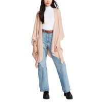 Steve Madden Women’s Open Front Solid Boucle Lurex Cape, Blush