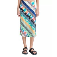 Steve Madden Women’s Patchwork Charmeuse Midi Slip Skirt, Patchwork Stripe, Small