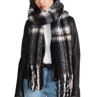 Steve Madden Women’s Plaid Fringe-Trim Scarf -Black