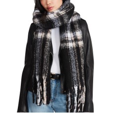 Steve Madden Women’s Plaid Fringe-Trim Scarf -Black