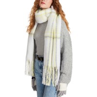 Steve Madden Women’s Plaid Fringe-Trim Scarf – Lime