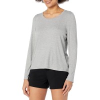 Steve Madden Women’s Ribbed Long-Sleeve Sleep Tee, Heather Grey, Large