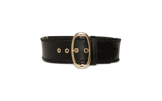  Women’s Whipstitch Stretch Faux-Leather Belt – Black