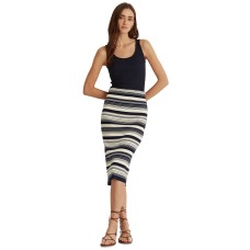 Striped Cotton-blend Pencil Skirt in Navy and Cream, Large