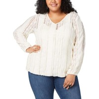 Style & Co. Plus Size Women’s Lace V-Neck Blouse Tops, Cream, 1X Plus