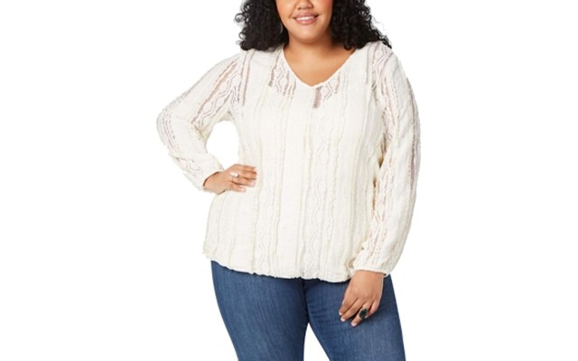 Style & Co. Plus Size Women’s Lace V-Neck Blouse Tops, Cream, 1X Plus