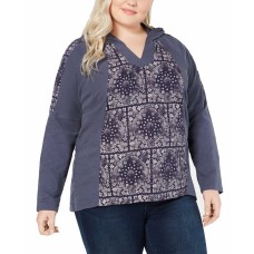 Style & Co Cotton Waffle-Knit Hoodie Sweatshirt (Denim Blue, 0X)